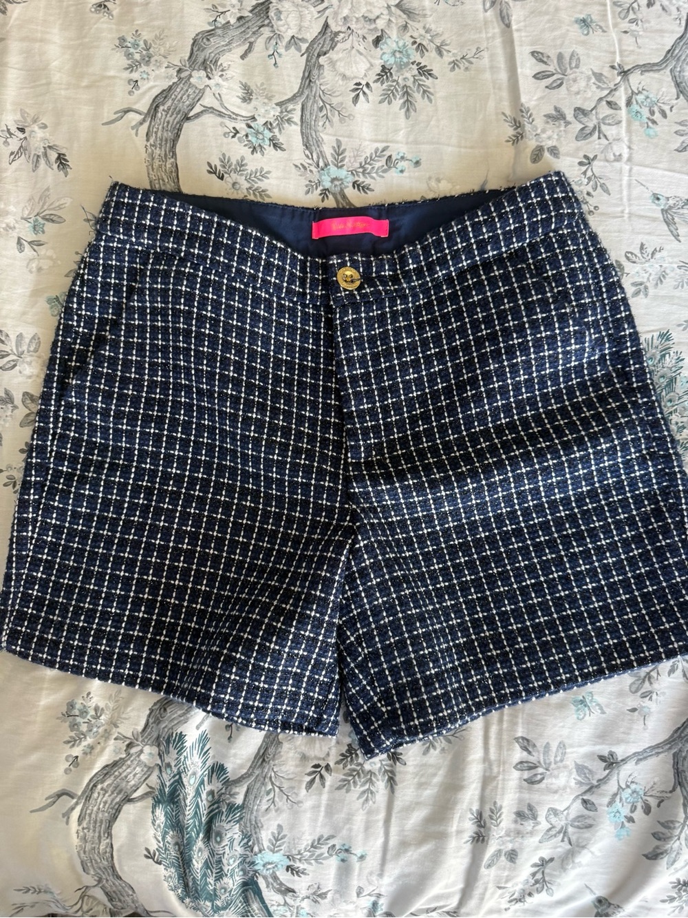 Women's Navy Tweed Shorts - Classic Tailored Style